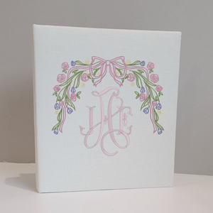 Ivory linen handmade baby memory book with accent detail by AP Creations