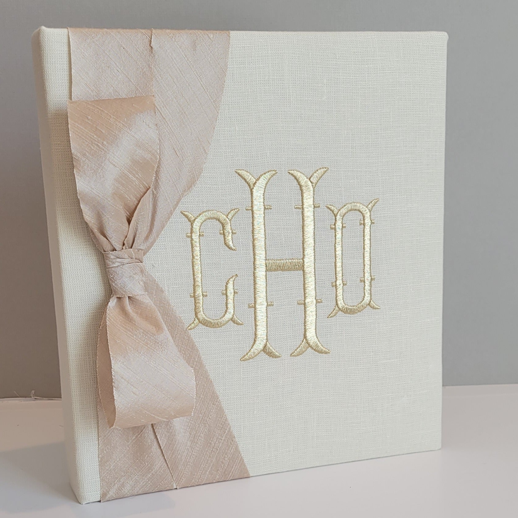 Baby Memory Book - Ivory Linen (w/ SILK Bow)