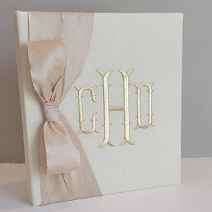 Baby Memory Book - Ivory Linen (w/ SILK Bow)