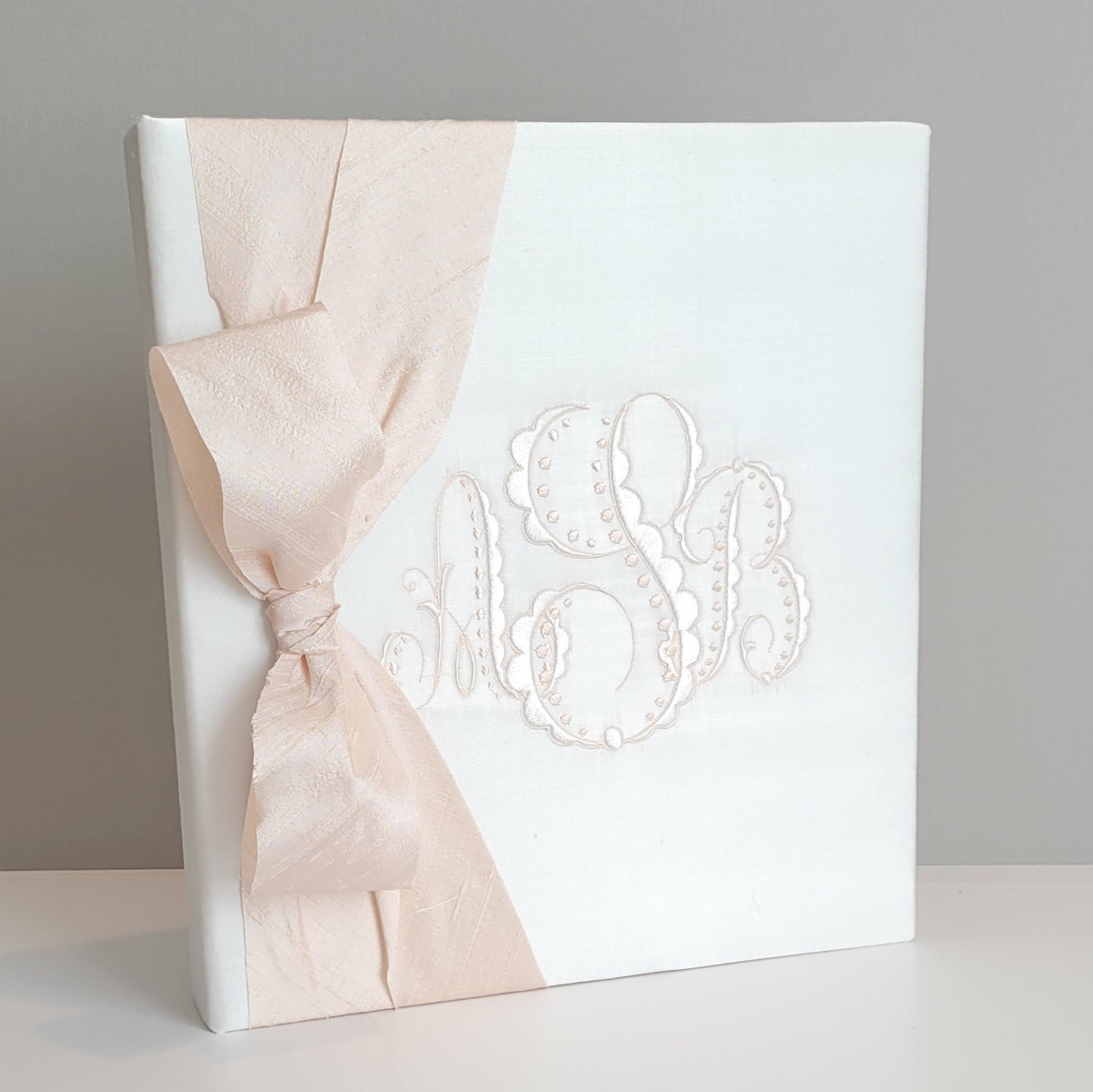 Ivory silk handmade baby memory book with silk bow by AP Creations