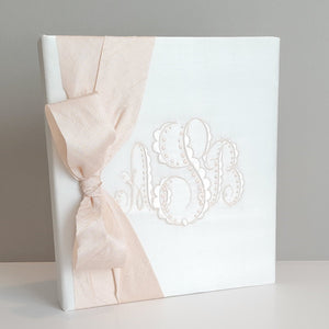 Ivory silk handmade baby memory book with silk bow by AP Creations