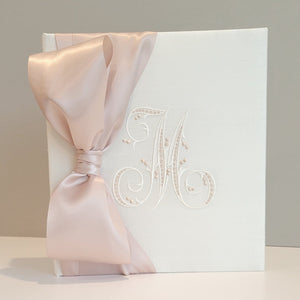 Ivory silk handmade baby memory book with satin bow by AP Creations