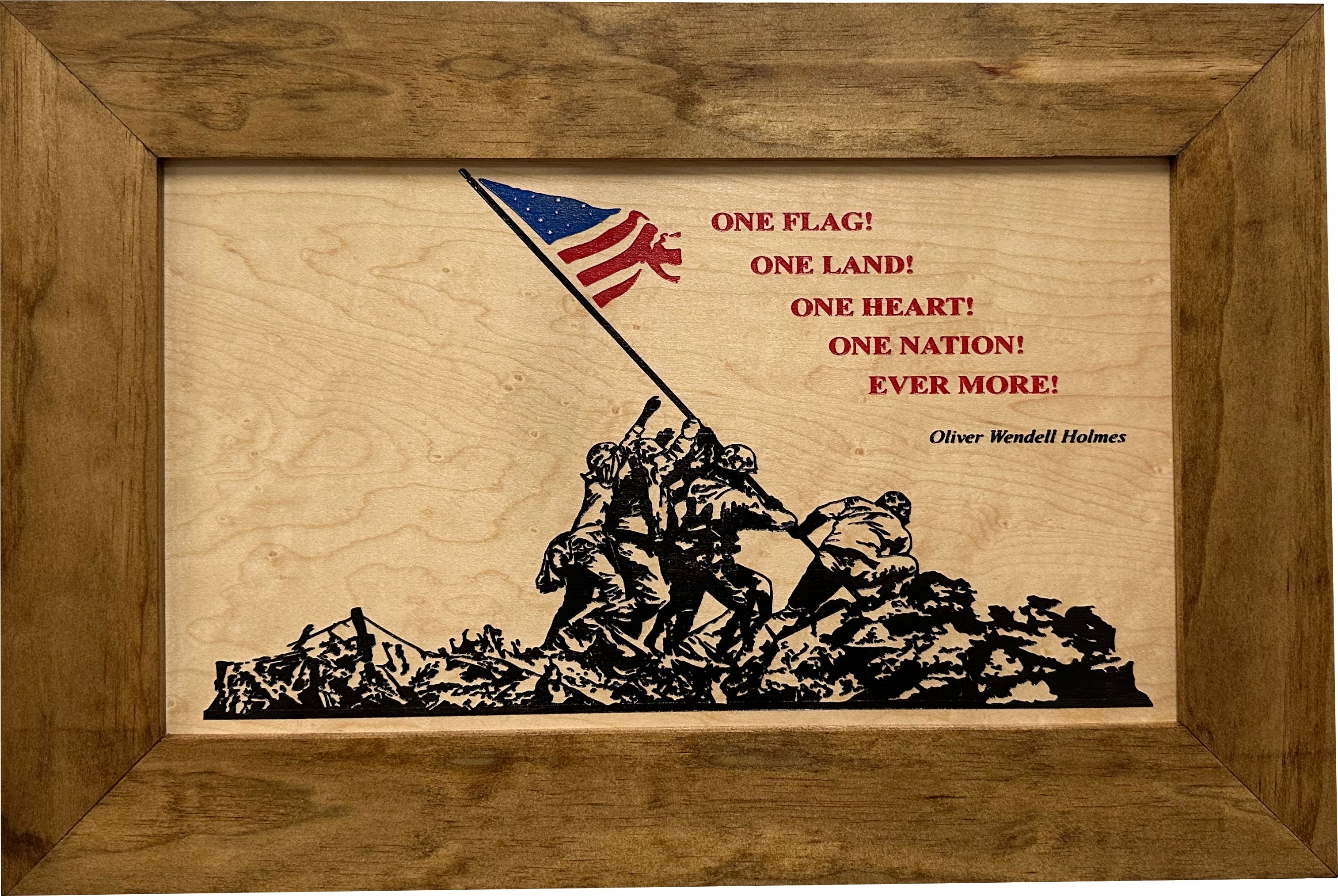 Patriotic Iwo Jima secure gun cabinet shown mounted on a wall