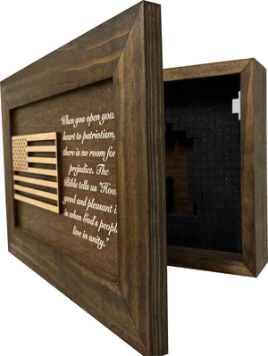 American Flag & Patriotism Decorative & Secure Wall-Mounted Gun Cabinet (Jacobean)