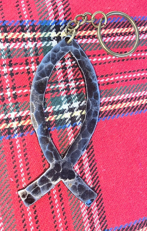 Forged Metal Jesus Fish Keychain - Religious Symbol, Christian Keyring, Main Street Collective