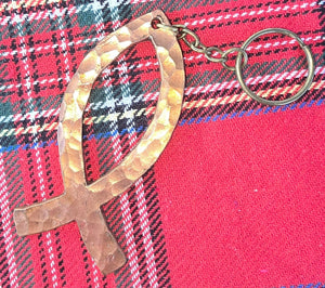 Forged Copper Jesus Fish Keychain - Christian Symbol of Faith, Strength, Religious Gift