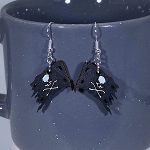 Jolly Roger Pirate Wooden Earrings | Skull Crossbones Jewelry