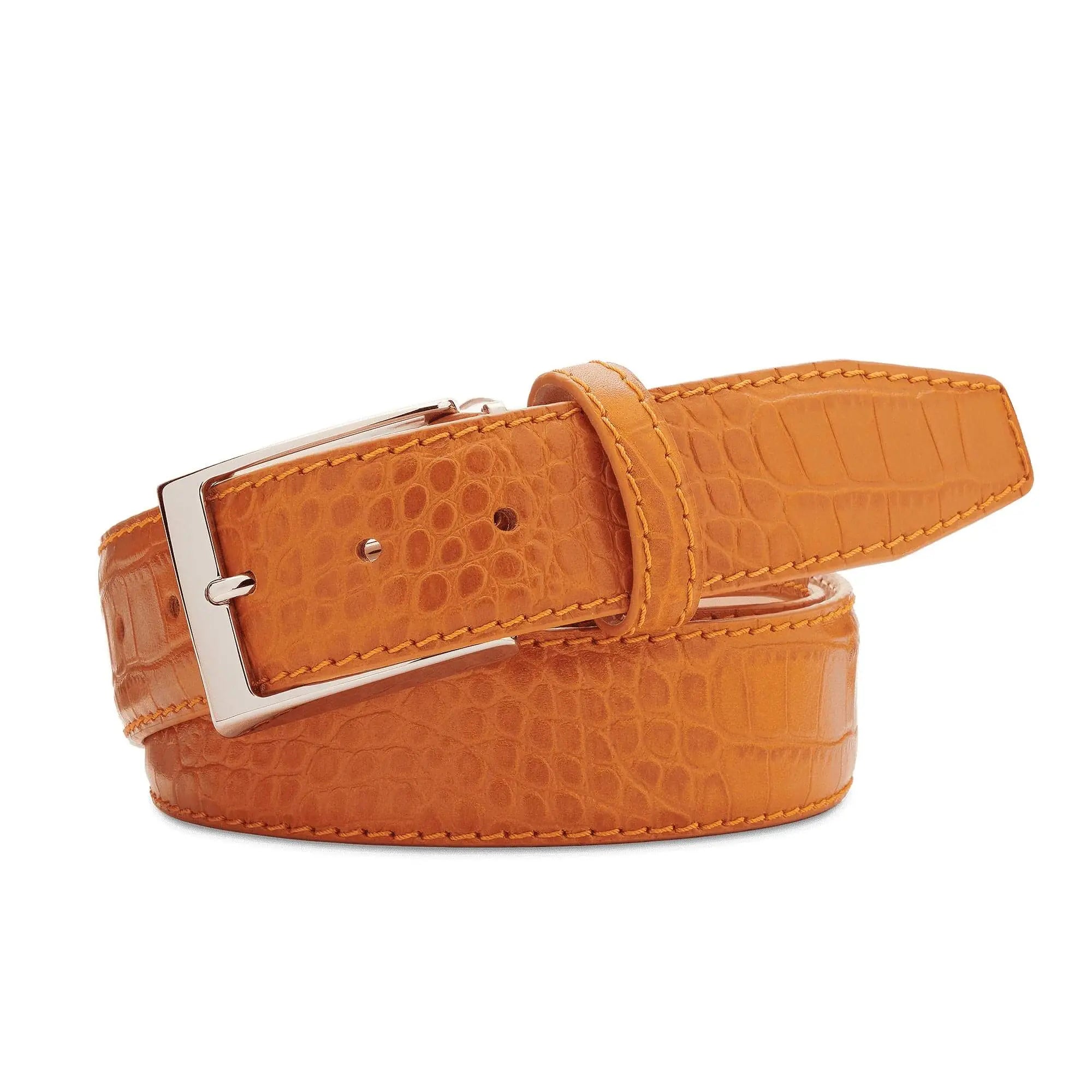 Justin Orange Mock Croc Leather Belt by Roger Ximenez