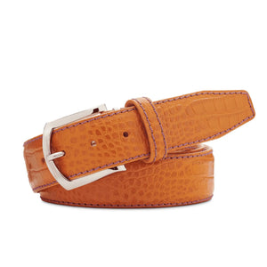 Roger Ximenez orange custom leather belt with bespoke sizing options