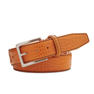 Orange textured leather belt for golf and statement style