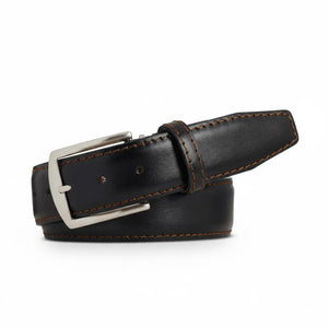 Black Italian calf leather belt for dress and golf style