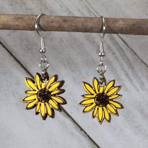 Kansas Sunflower Wooden Dangle Earrings | State Flower Jewelry