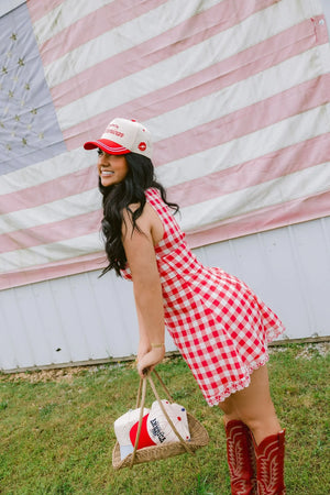 Kiss me I'm American - Red Vintage Trucker Hat KenzKustomz