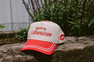 Kiss me I'm American - Red Vintage Trucker Hat KenzKustomz