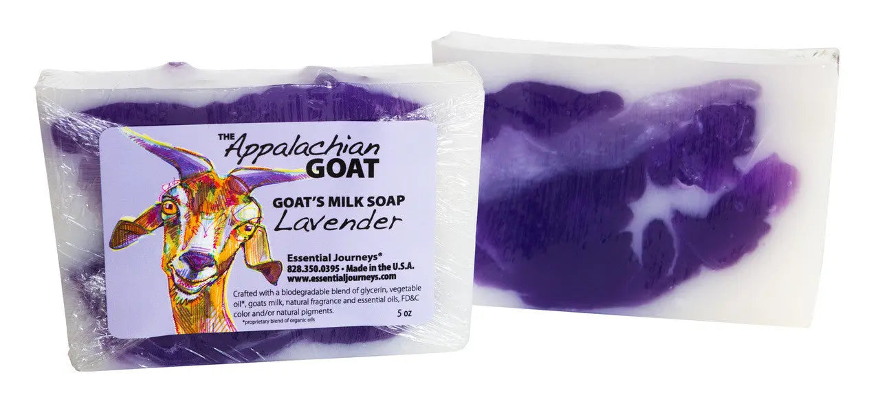 Lavender goat milk soap bar, 5 oz, with purple and white swirls.