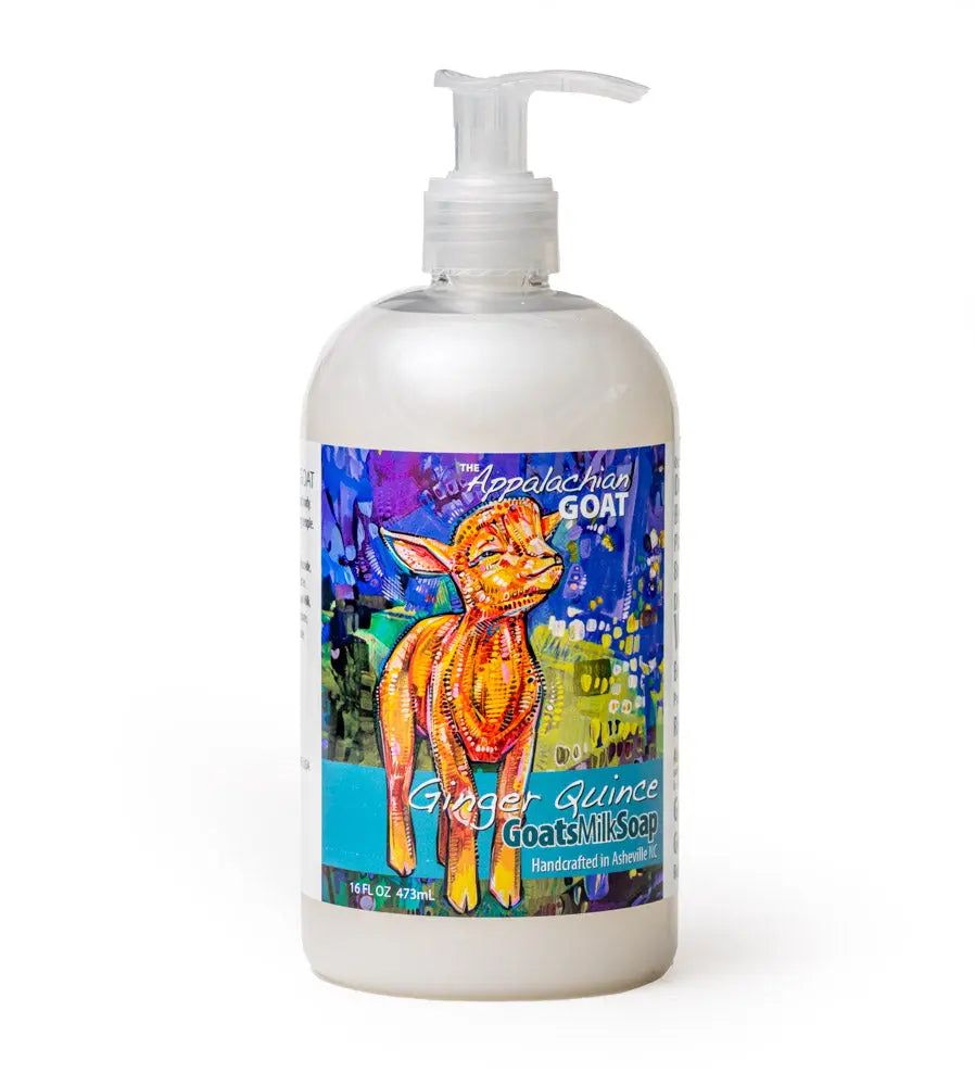 The Appalachian Goat Ginger Quince Goats Milk Liquid Soap 16 fl oz bottle.