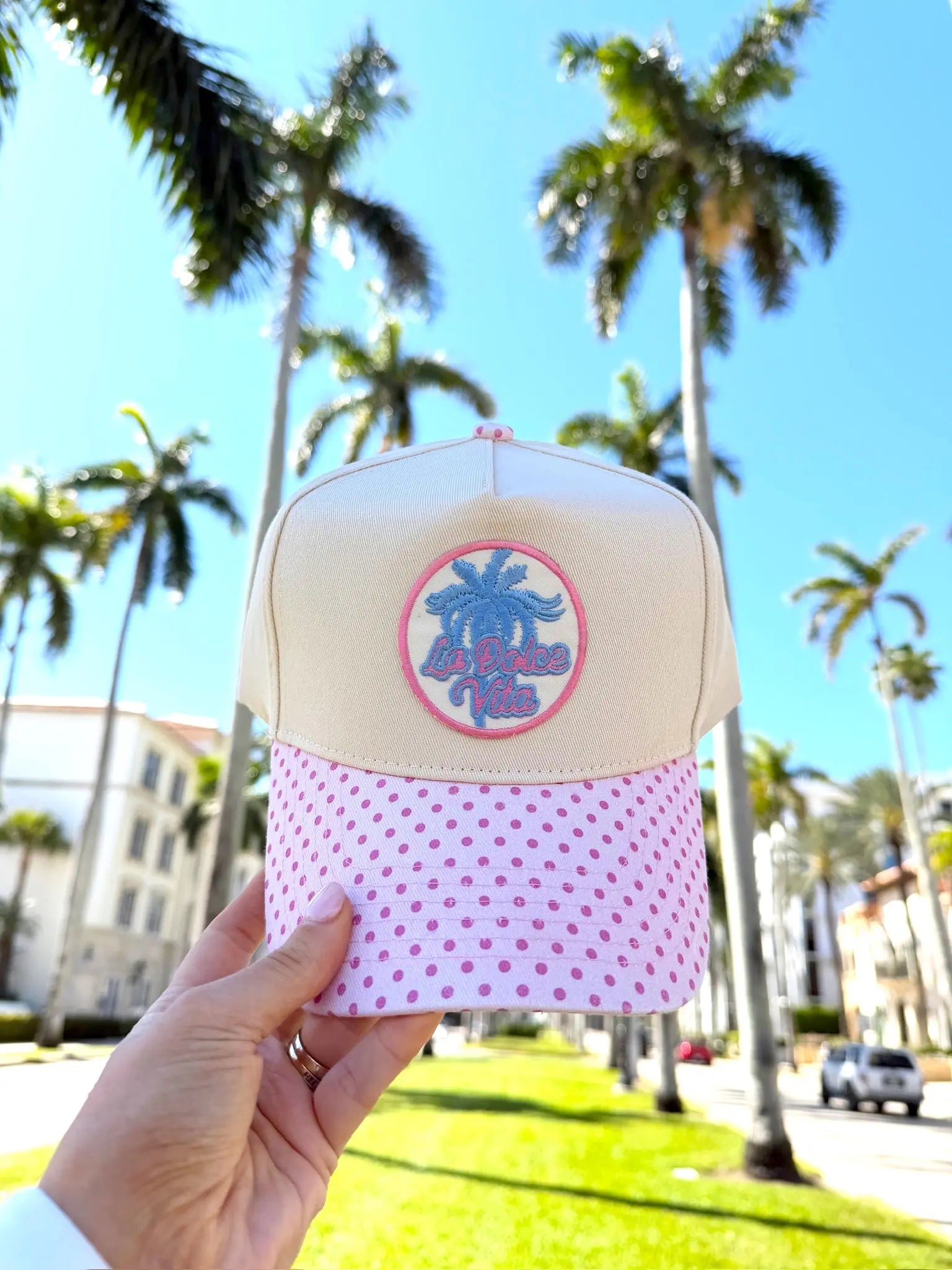 La Dolce Vita - Pink Polka Dot Trucker Hat KenzKustomz