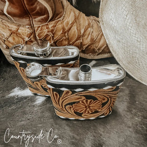 Legend Tooled  Leather Flask Countryside Co.