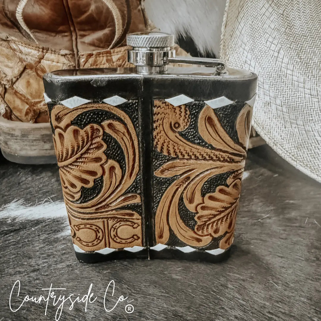 Legend Tooled  Leather Flask Countryside Co.