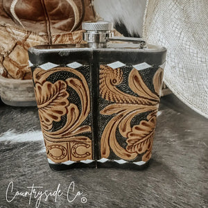 Legend Tooled  Leather Flask Countryside Co.