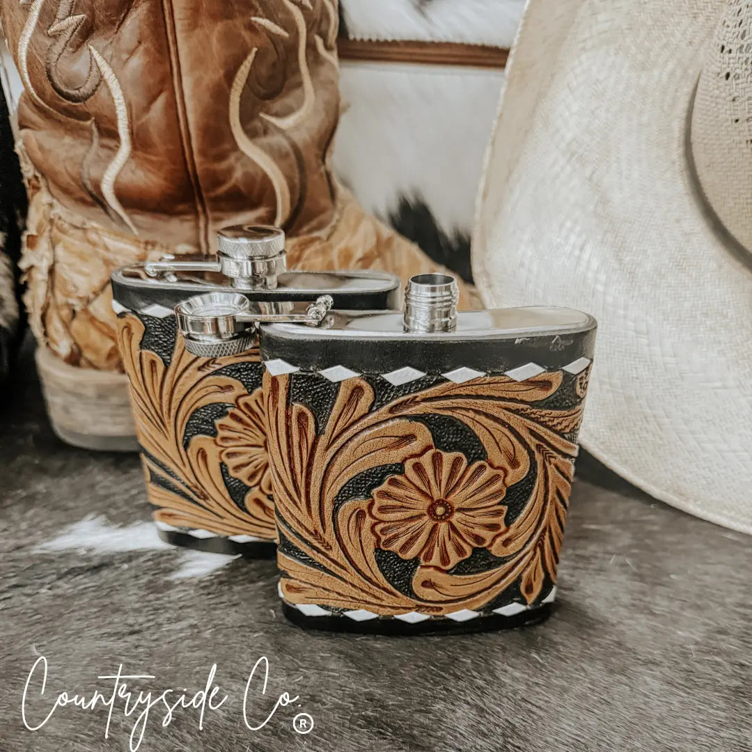 Legend Tooled  Leather Flask Countryside Co.