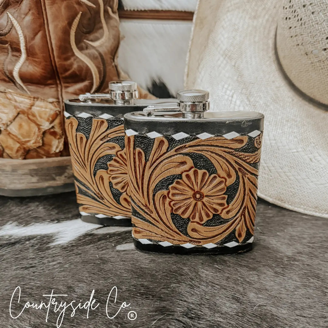 Legend Tooled  Leather Flask Countryside Co.