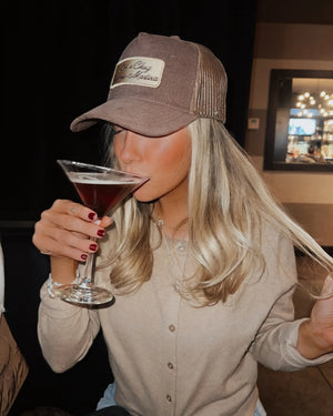 Let's Chug Espresso Martinis - Brown Corduroy Trucker Hat KenzKustomz