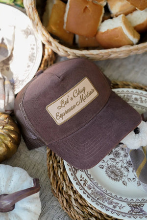 Let's Chug Espresso Martinis - Brown Corduroy Trucker Hat KenzKustomz