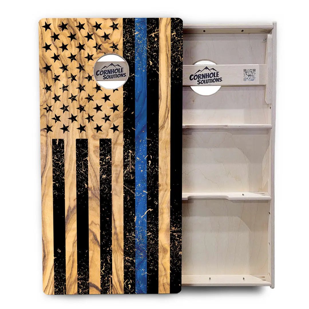 Light Wood Blue/Red Line Flag Cornhole Boards - Professional Tournament Series