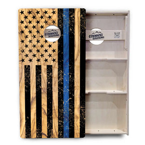 Light Wood Blue/Red Line Flag Cornhole Boards - Professional Tournament Series