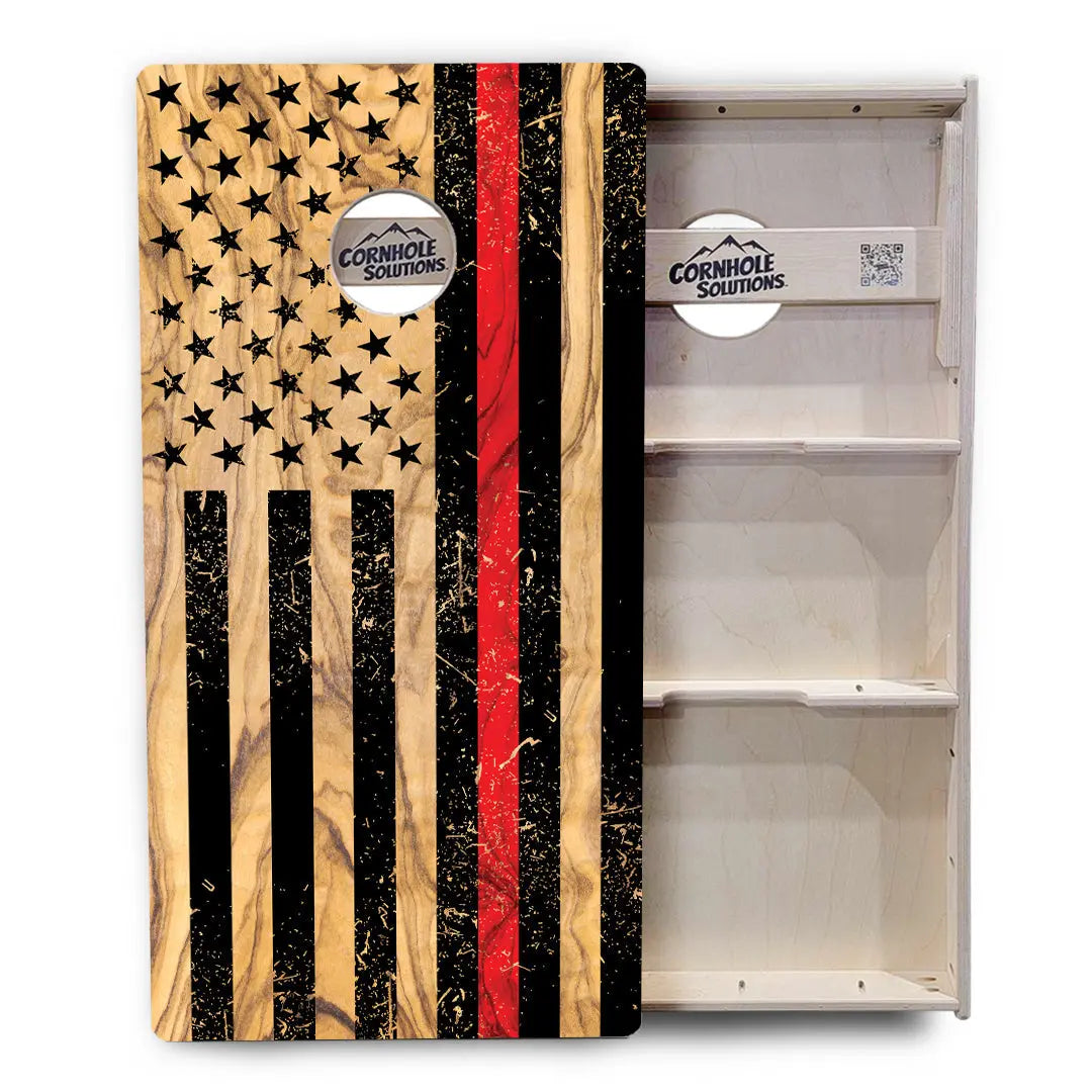 Light Wood Blue/Red Line Flag Cornhole Boards - Professional Tournament Series