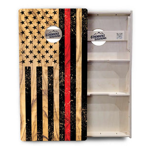Light Wood Blue/Red Line Flag Cornhole Boards - Professional Tournament Series