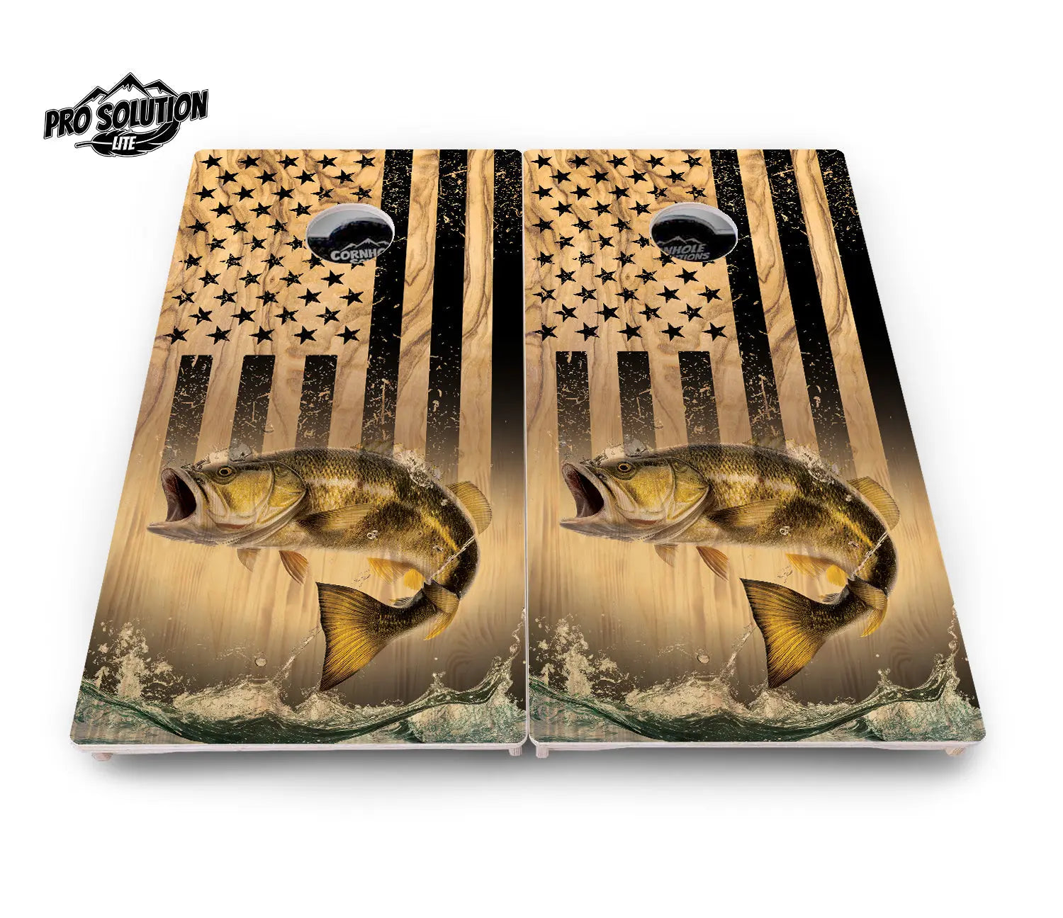 Light Wood Deer & Fish Flag Cornhole Boards - Pro Solution Lite Series Cornhole Solutions
