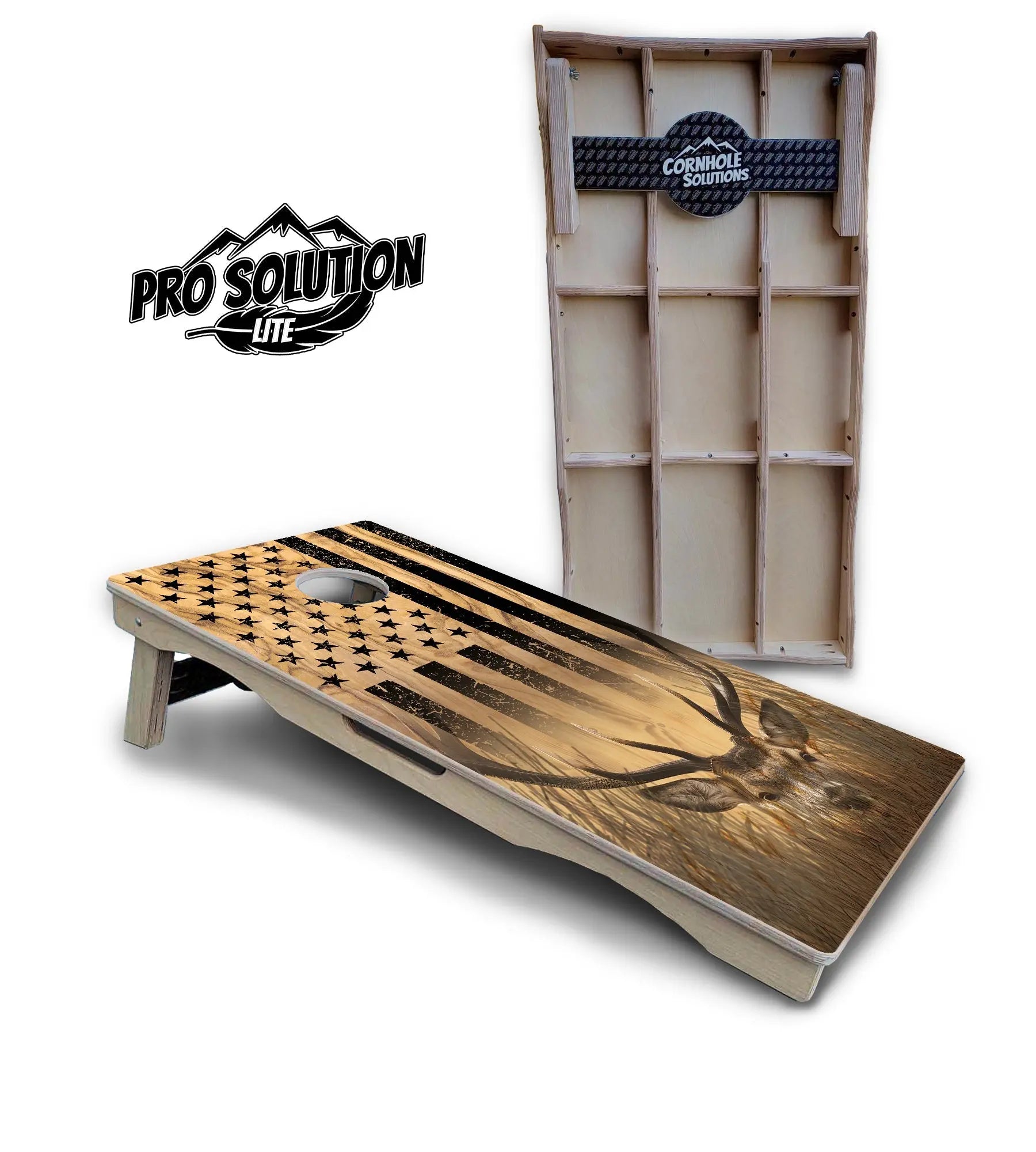 Light Wood Deer & Fish Flag Cornhole Boards - Pro Solution Lite Series Cornhole Solutions