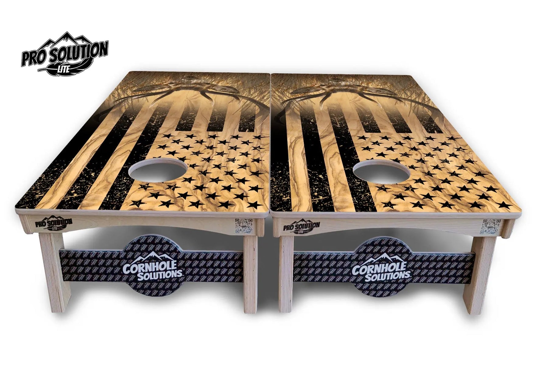 Light Wood Deer & Fish Flag Cornhole Boards - Pro Solution Lite Series Cornhole Solutions