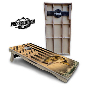 Light Wood Deer & Fish Flag Cornhole Boards - Pro Solution Lite Series Cornhole Solutions