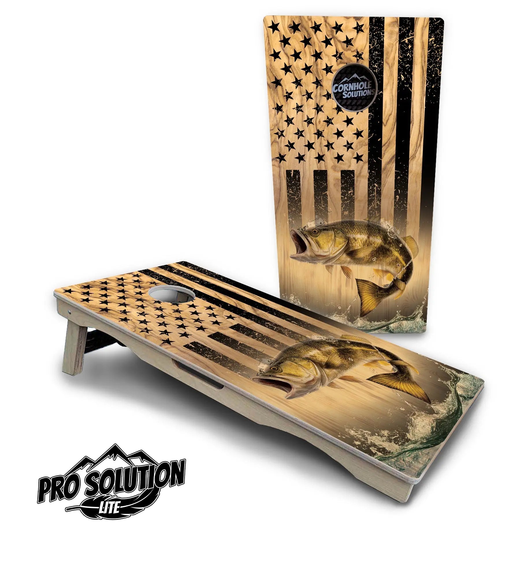 Light Wood Deer & Fish Flag Cornhole Boards - Pro Solution Lite Series Cornhole Solutions