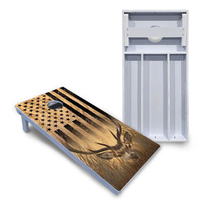 Light Wood Flag Deer & Fish Cornhole Boards - All Weather Series Cornhole Solutions