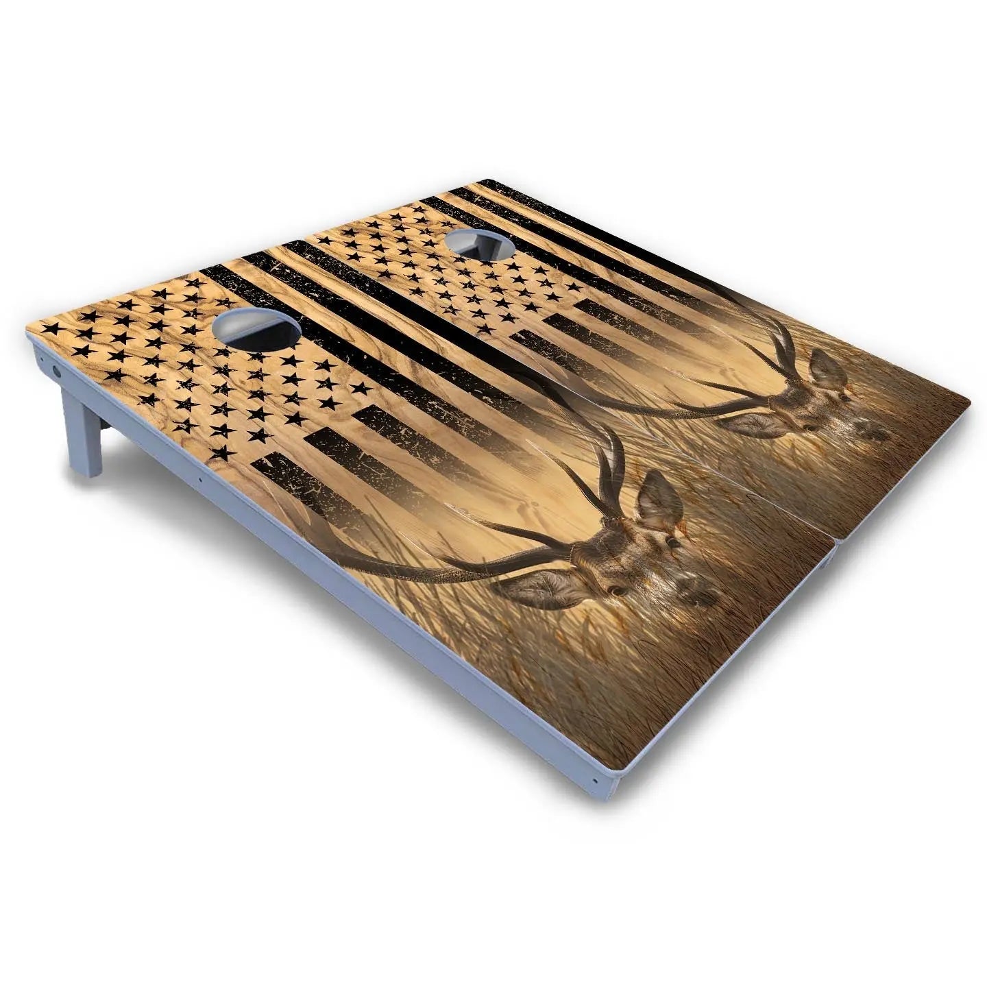 Light Wood Flag Deer & Fish Cornhole Boards - All Weather Series Cornhole Solutions