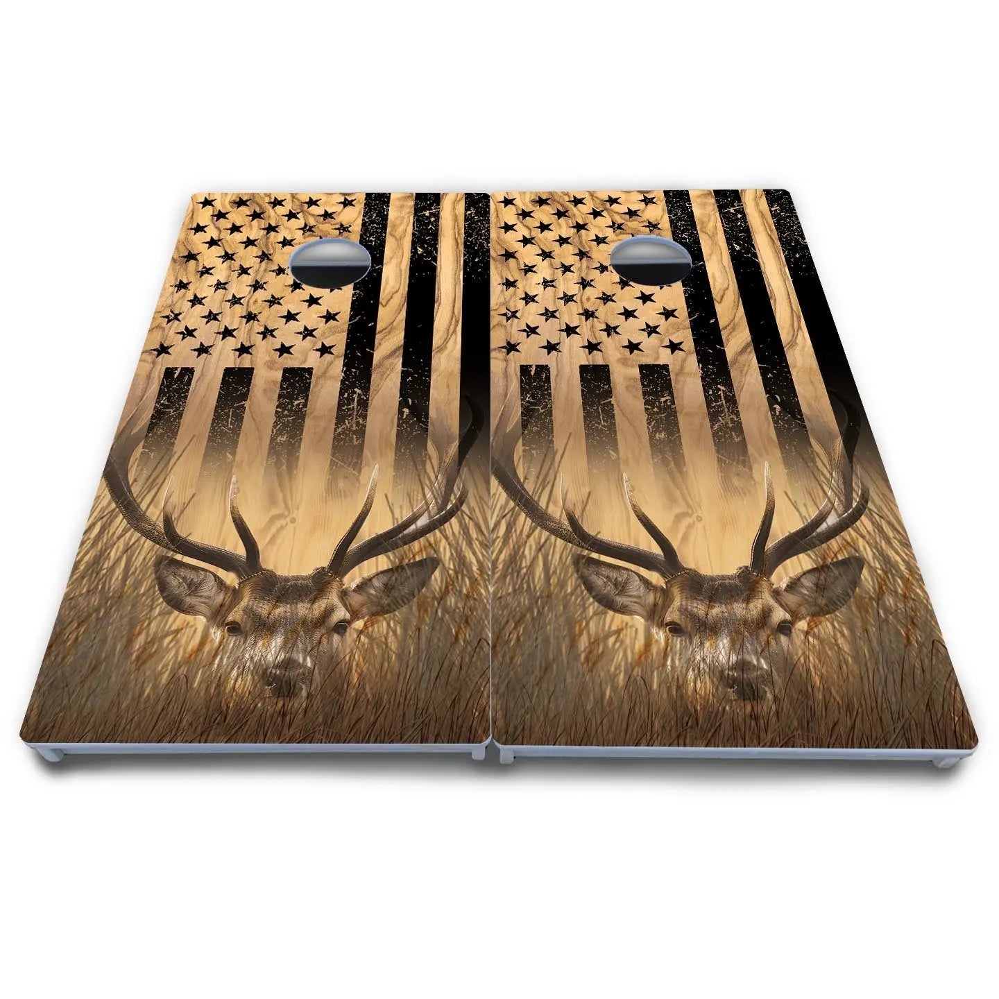 Light Wood Flag Deer & Fish Cornhole Boards - All Weather Series Cornhole Solutions