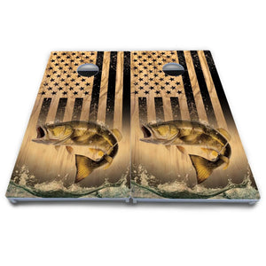 Light Wood Flag Deer & Fish Cornhole Boards - All Weather Series Cornhole Solutions