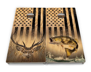 Light Wood Flag Deer & Fish Cornhole Boards - Professional Tournament Series Cornhole Solutions