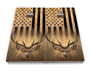 Light Wood Flag Deer & Fish Cornhole Boards - Professional Tournament Series Cornhole Solutions