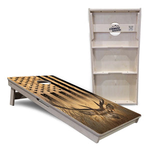Light Wood Flag Deer & Fish Cornhole Boards - Professional Tournament Series Cornhole Solutions