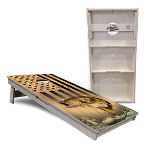 Light Wood Flag Deer & Fish Cornhole Boards - Professional Tournament Series Cornhole Solutions
