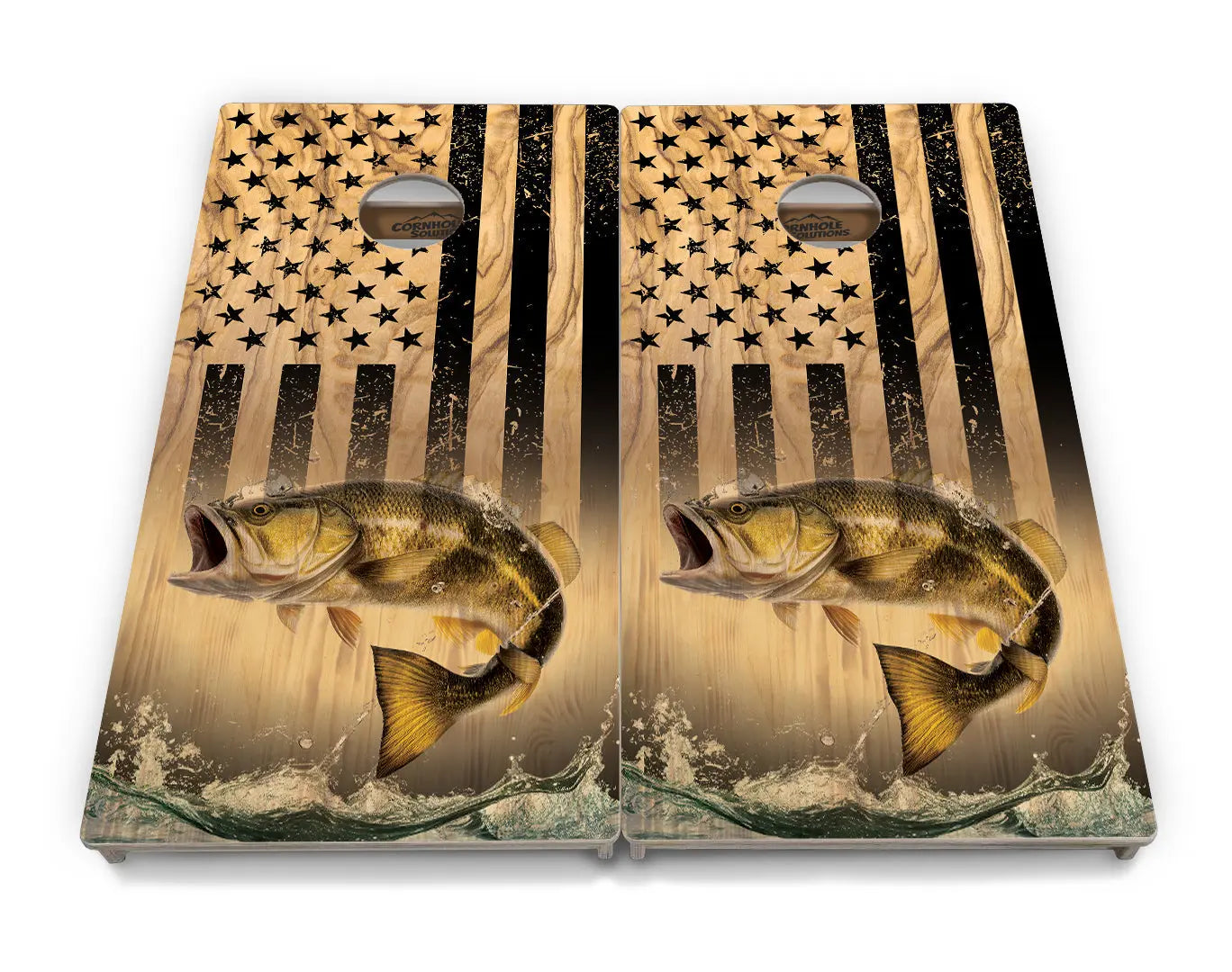 Light Wood Flag Deer & Fish Cornhole Boards - Professional Tournament Series Cornhole Solutions