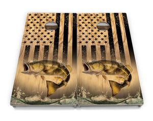 Light Wood Flag Deer & Fish Cornhole Boards - Professional Tournament Series Cornhole Solutions