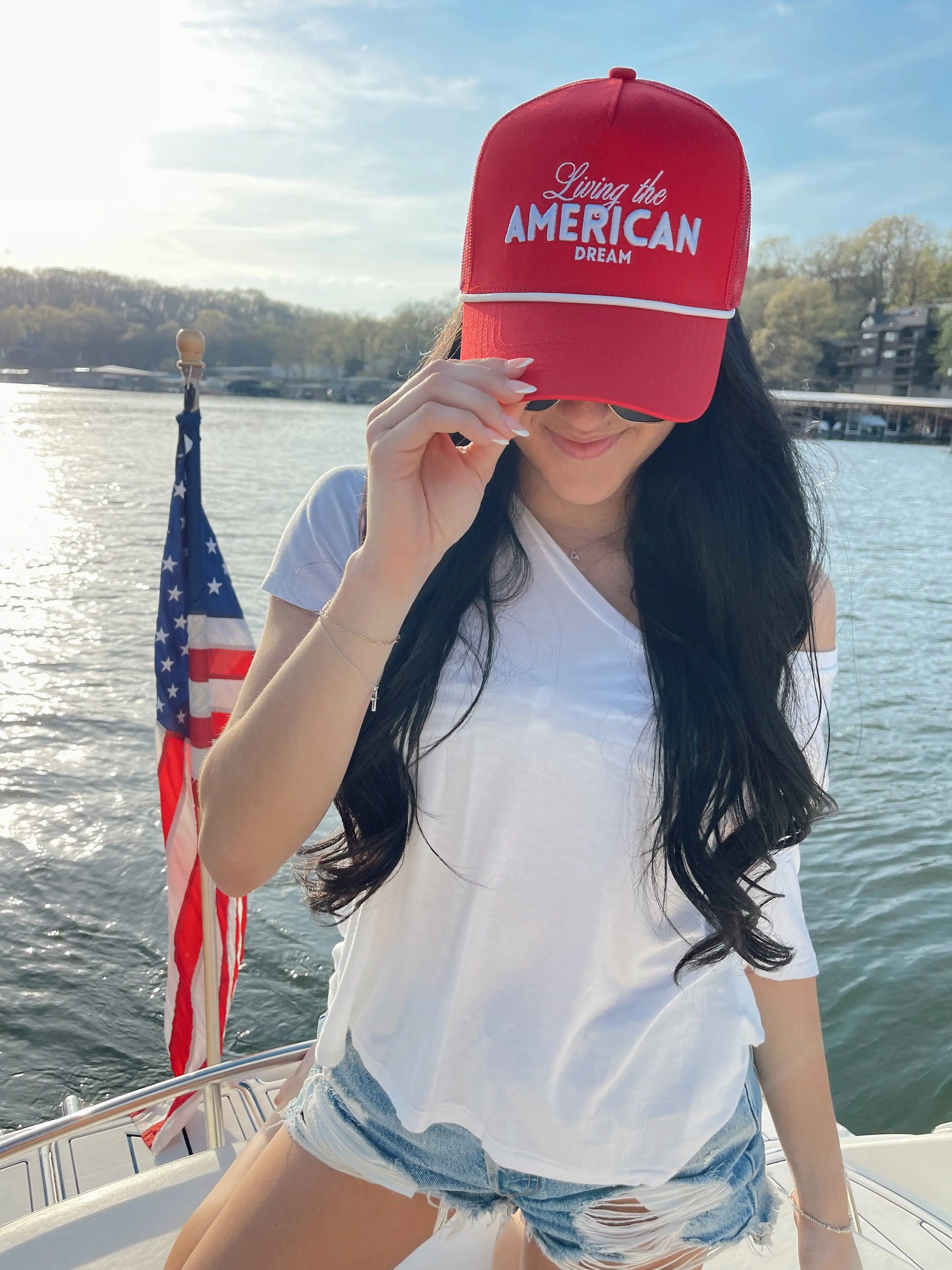 Living the American Dream - Red Vintage Trucker Hat KenzKustomz