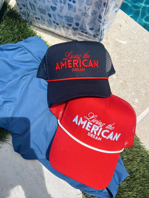 Living the American Dream - Red Vintage Trucker Hat KenzKustomz