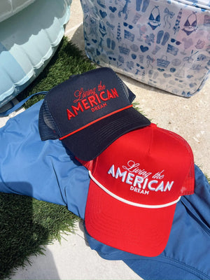 Living the American Dream - Red Vintage Trucker Hat KenzKustomz